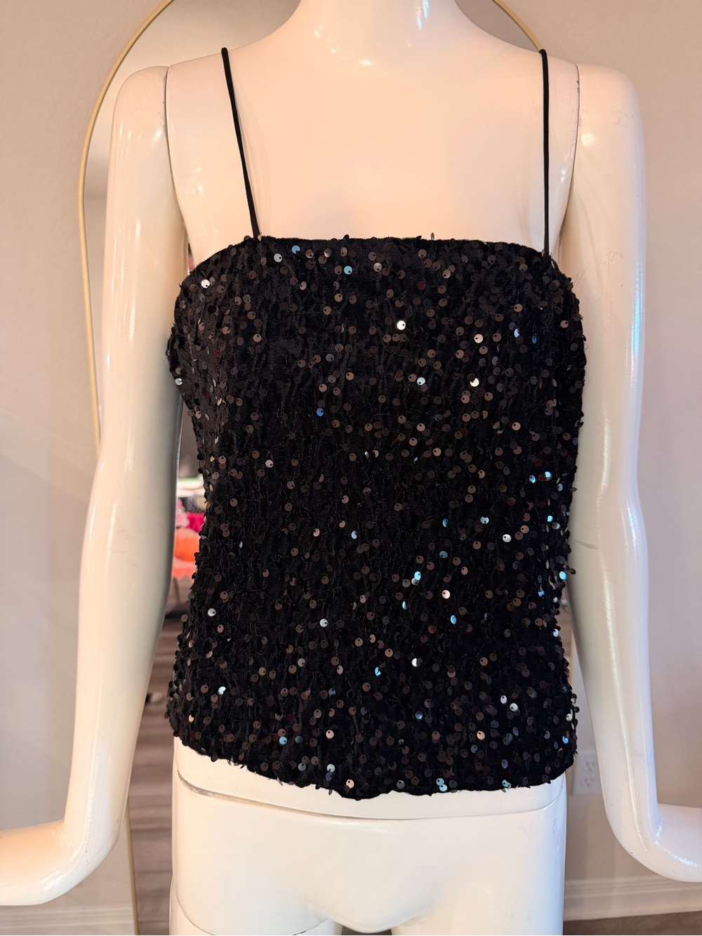 bishop + young Black Sequin Spaghetti-Strap Camisole